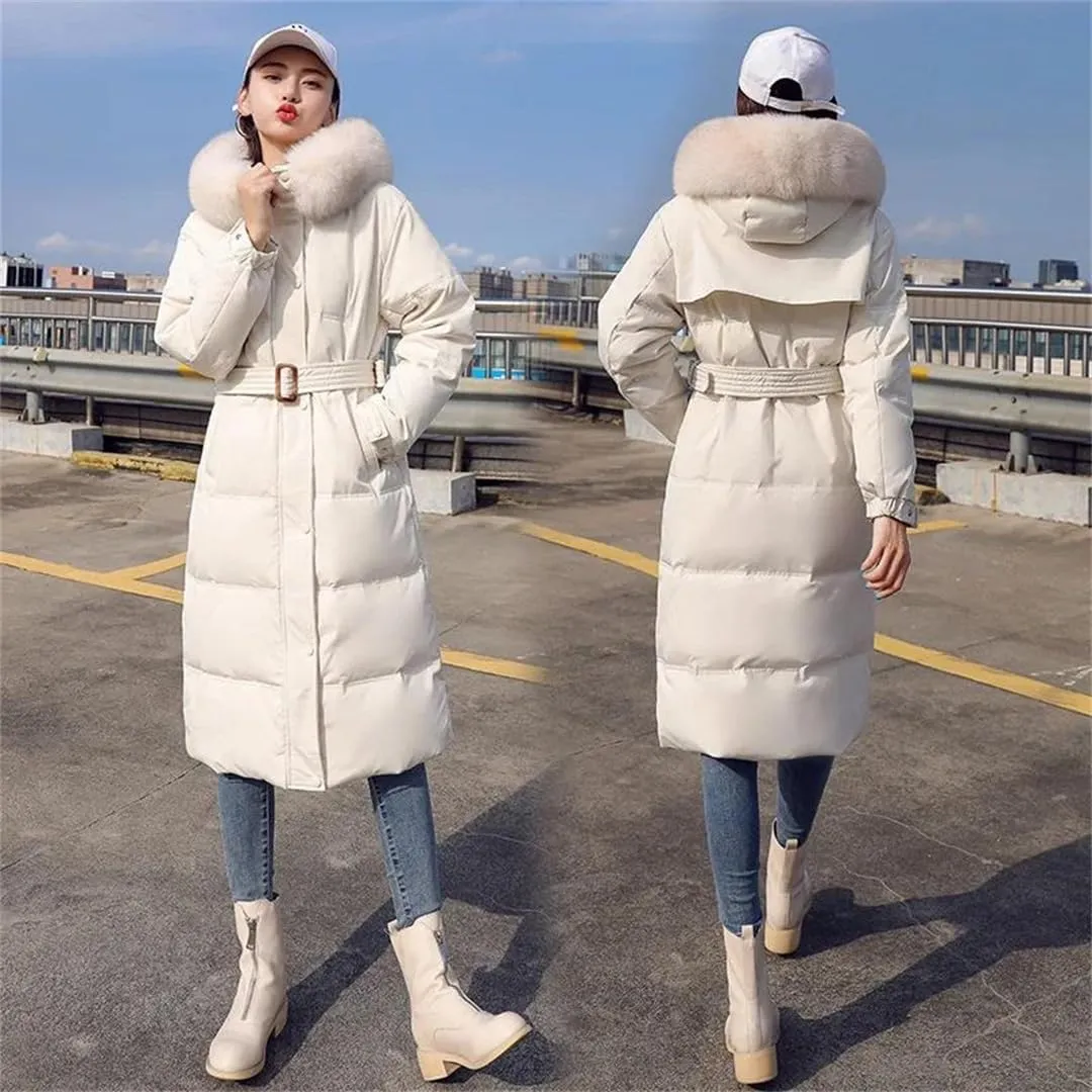 Women's Winter Down Coat Parkas Fur Collar Long Coats Thickened Cotton Padded Outerwear