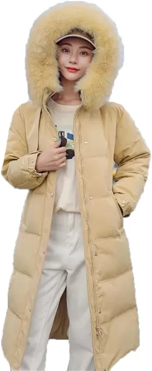 Women's Winter Down Coat Parkas Fur Collar Long Coats Thickened Cotton Padded Outerwear