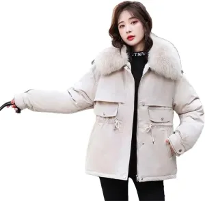 Women's Winter Thick Warm Down Padded Coat Plus Cotton Coat Loose Parka Fur Lining Wear Puffer Parkas