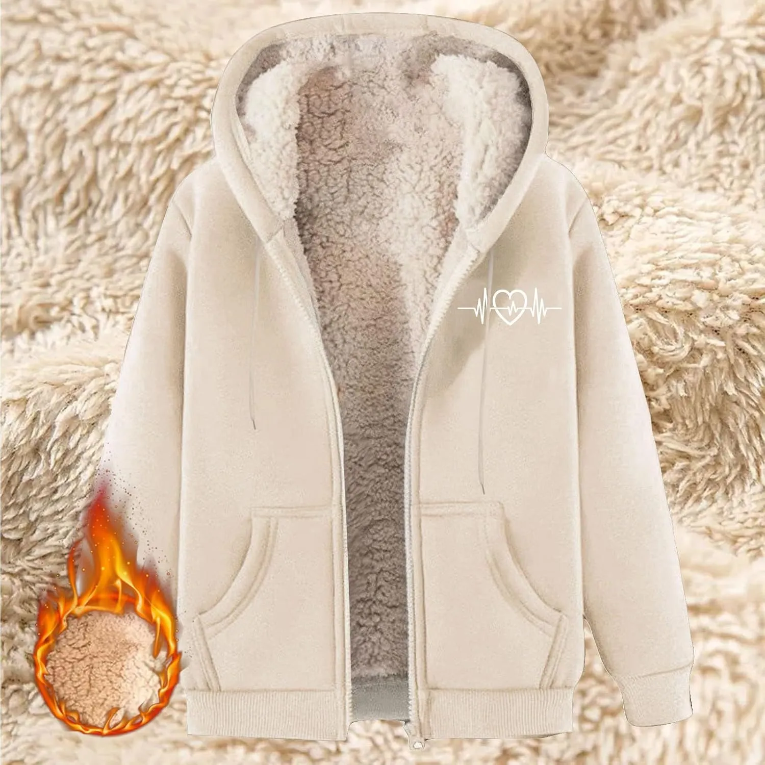 Womens Zip Up Hoodies Winter lightweight Fleece Lined Coats Comfy Warm Plus Size Sherpa Sweatshirt with Pockets