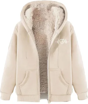 Womens Zip Up Hoodies Winter lightweight Fleece Lined Coats Comfy Warm Plus Size Sherpa Sweatshirt with Pockets