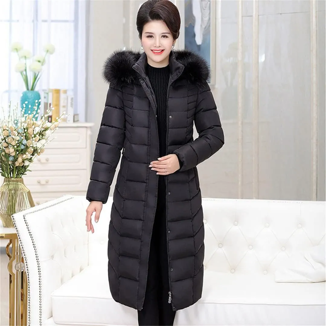 Wvapzxx Winter Parkas Women Down Cotton Jacket Thicken Hooded Coat Fur Collar Long Cotton Padded Jacket