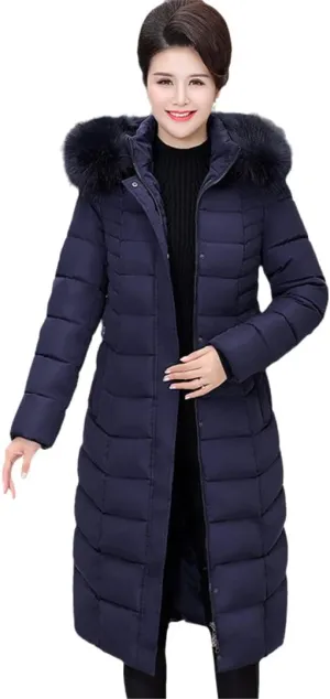 Wvapzxx Winter Parkas Women Down Cotton Jacket Thicken Hooded Coat Fur Collar Long Cotton Padded Jacket