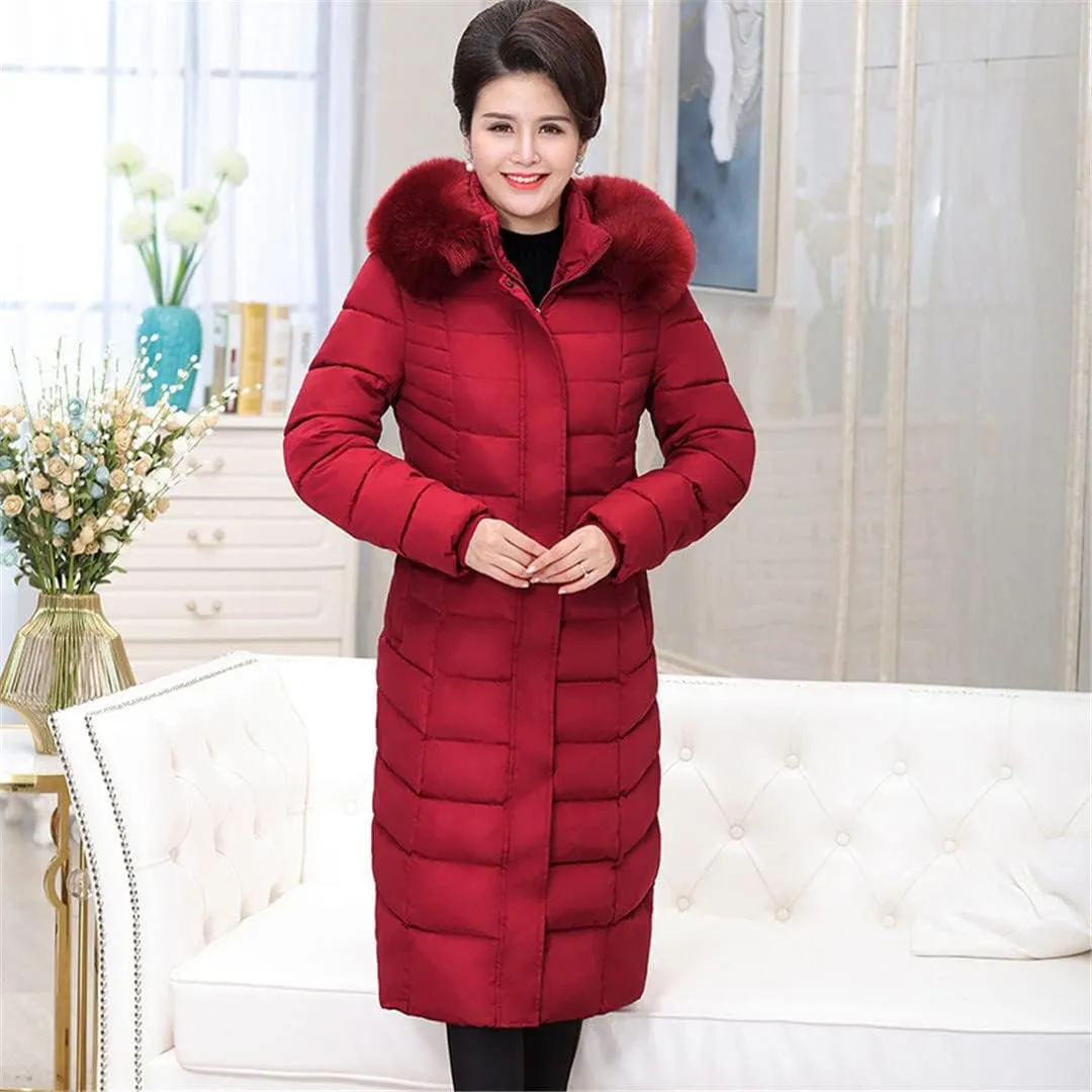 Wvapzxx Winter Parkas Women Down Cotton Jacket Thicken Hooded Coat Fur Collar Long Cotton Padded Jacket