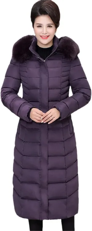 Wvapzxx Winter Parkas Women Down Cotton Jacket Thicken Hooded Coat Fur Collar Long Cotton Padded Jacket