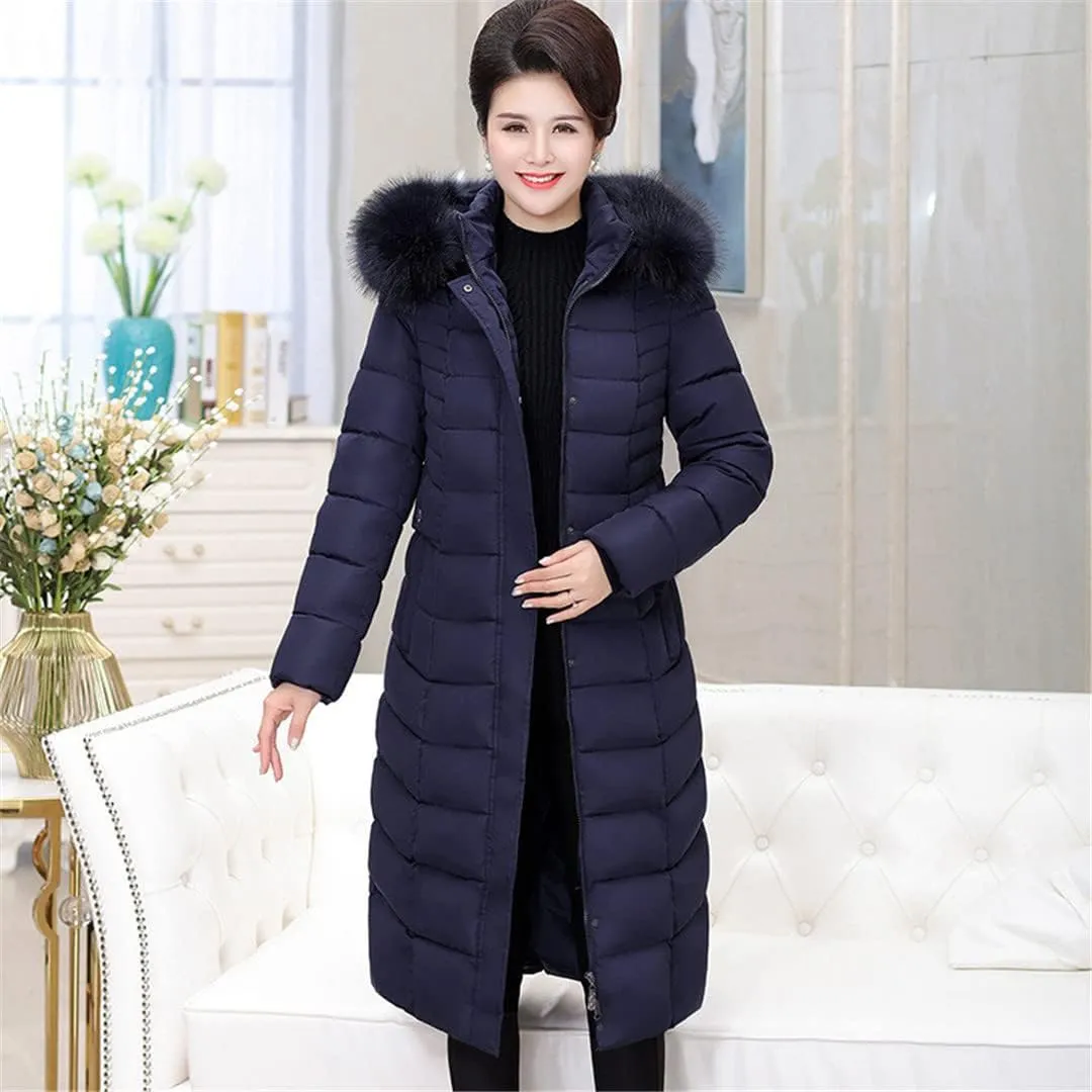 Wvapzxx Winter Parkas Women Down Cotton Jacket Thicken Hooded Coat Fur Collar Long Cotton Padded Jacket