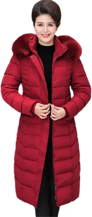 Wvapzxx Winter Parkas Women Down Cotton Jacket Thicken Hooded Coat Fur Collar Long Cotton Padded Jacket
