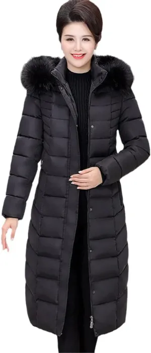 Wvapzxx Winter Parkas Women Down Cotton Jacket Thicken Hooded Coat Fur Collar Long Cotton Padded Jacket
