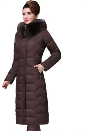 Wvapzxx Winter Parkas Women Long Down Coat Cotton Padded Jacket Fur Collar Thick Warm Hooded Outerwear