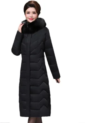 Wvapzxx Winter Parkas Women Long Down Coat Cotton Padded Jacket Fur Collar Thick Warm Hooded Outerwear