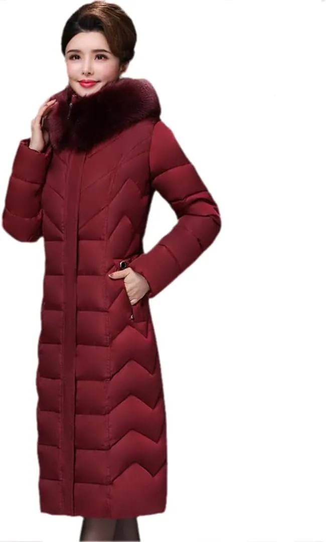Wvapzxx Winter Parkas Women Long Down Coat Cotton Padded Jacket Fur Collar Thick Warm Hooded Outerwear