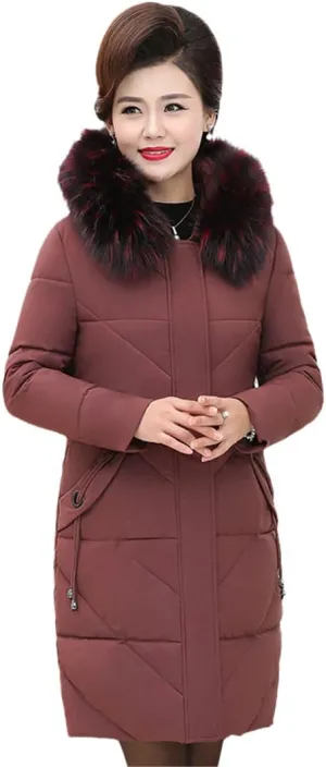 Wvapzxx Winter Parkas Women's Thicken Down Coat Hooded Outerwear Fur Collar Cotton Padded Jacket