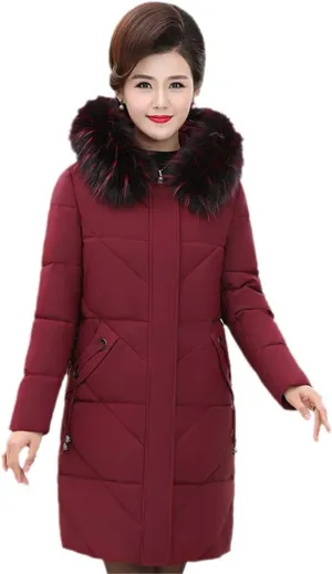 Wvapzxx Winter Parkas Women's Thicken Down Coat Hooded Outerwear Fur Collar Cotton Padded Jacket