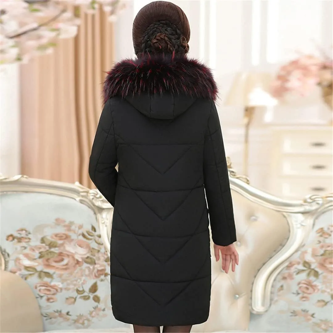 Wvapzxx Winter Parkas Women's Thicken Down Coat Hooded Outerwear Fur Collar Cotton Padded Jacket