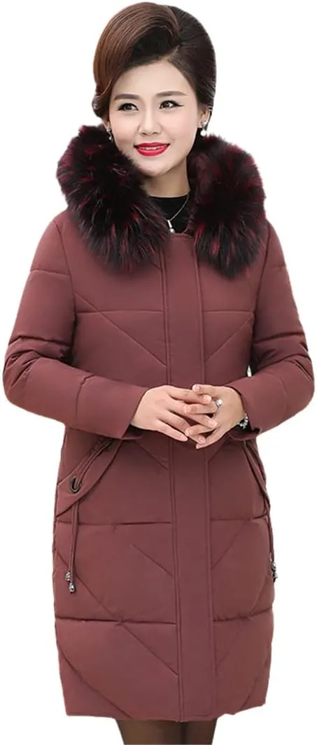 Wvapzxx Winter Parkas Women's Thicken Down Coat Hooded Outerwear Fur Collar Cotton Padded Jacket