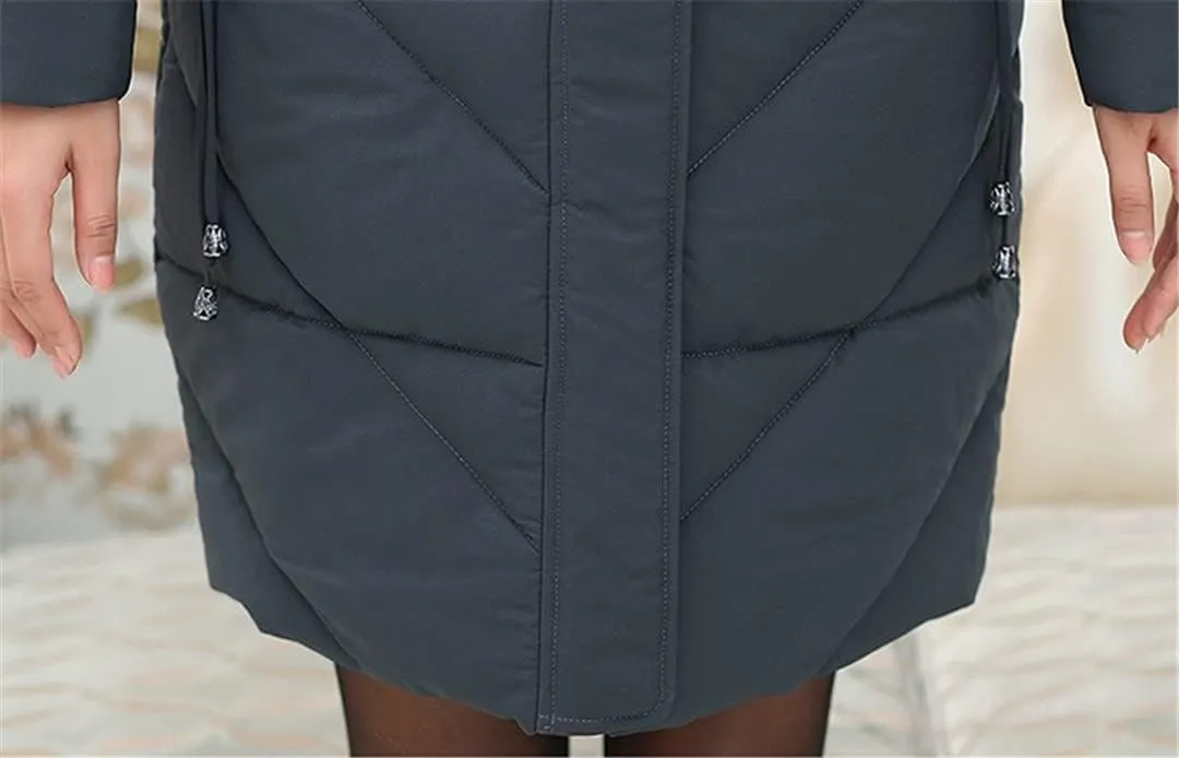 Wvapzxx Winter Parkas Women's Thicken Down Coat Hooded Outerwear Fur Collar Cotton Padded Jacket