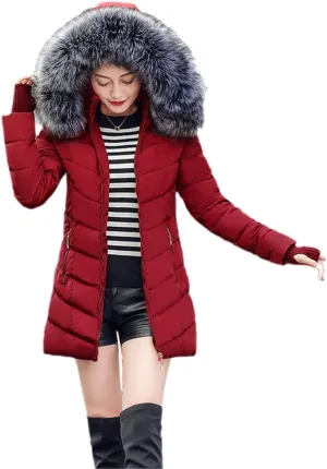 Wvapzxx Women Winter Slim Jacket Cotton Padded Warm Thicken Long Coat Parka Jackets