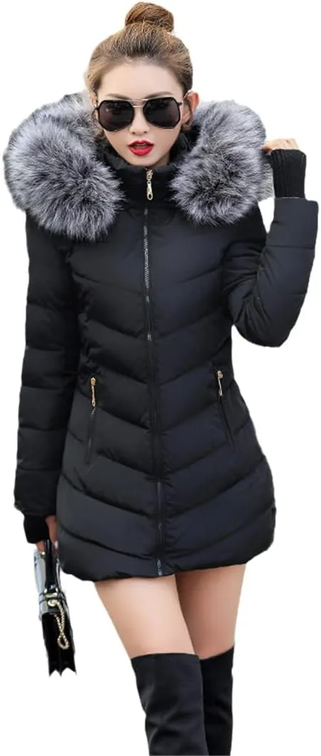 Wvapzxx Women Winter Slim Jacket Cotton Padded Warm Thicken Long Coat Parka Jackets