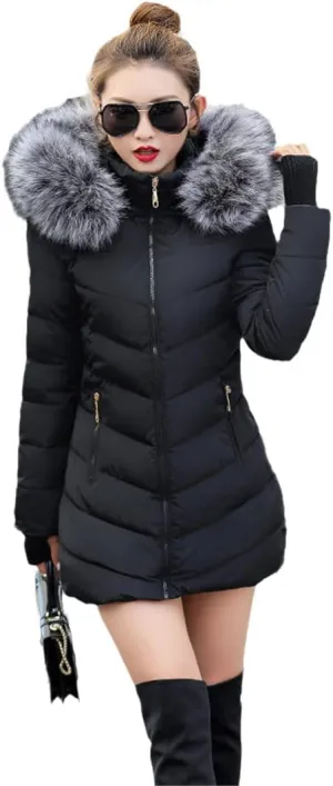 Wvapzxx Women Winter Slim Jacket Cotton Padded Warm Thicken Long Coat Parka Jackets