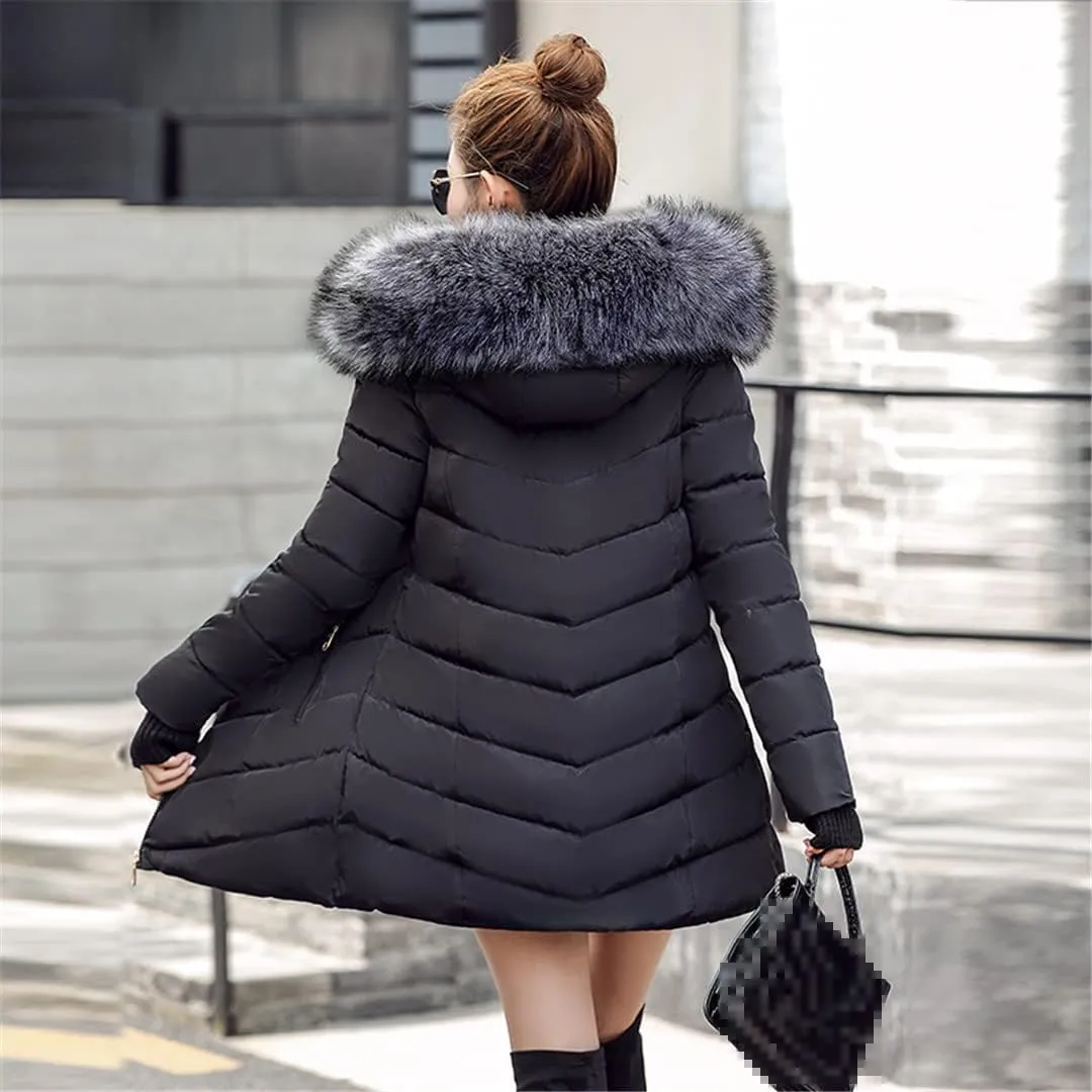 Wvapzxx Women Winter Slim Jacket Cotton Padded Warm Thicken Long Coat Parka Jackets