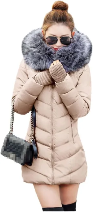 Wvapzxx Women Winter Slim Jacket Cotton Padded Warm Thicken Long Coat Parka Jackets
