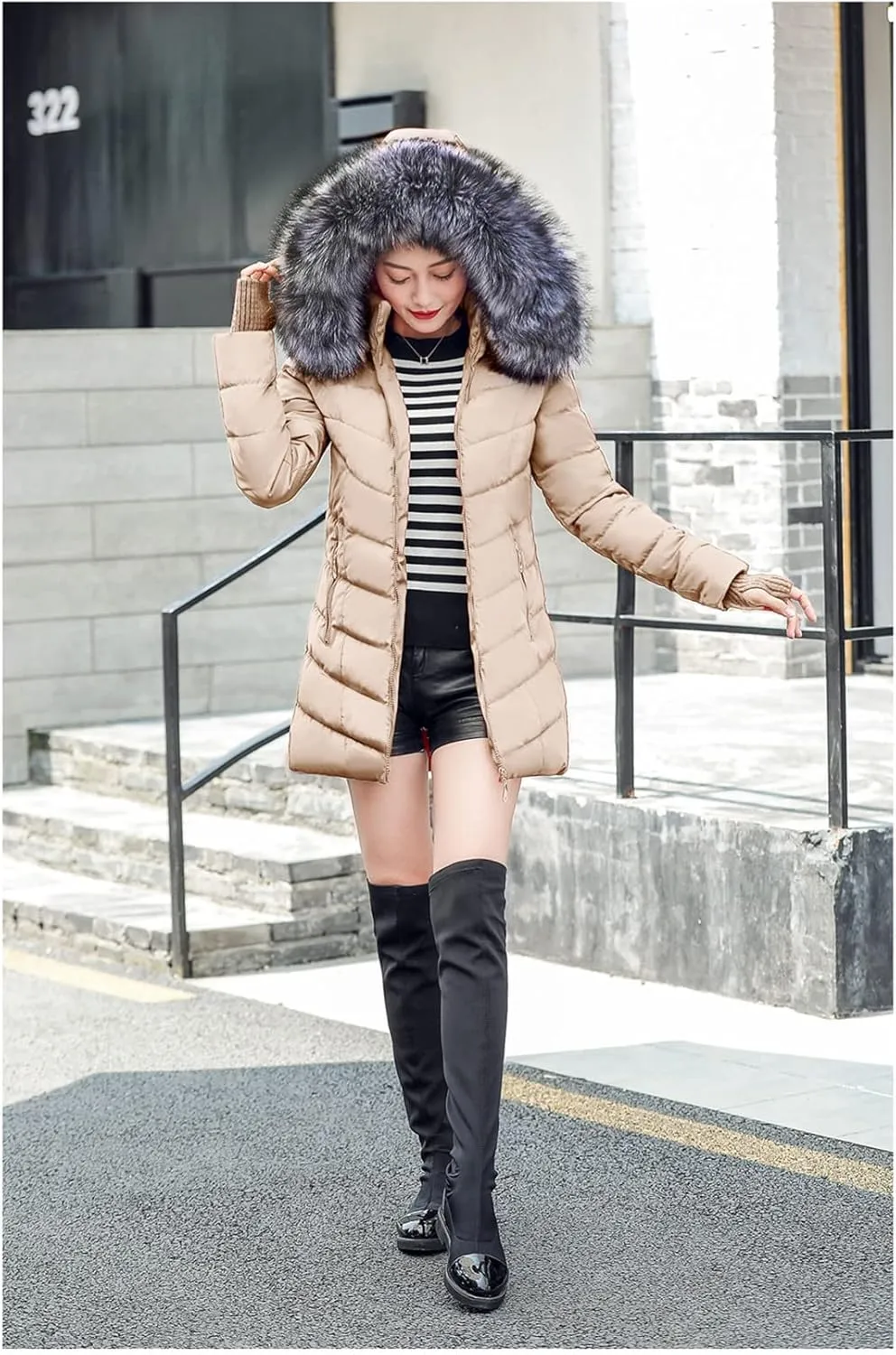 Wvapzxx Women Winter Slim Jacket Cotton Padded Warm Thicken Long Coat Parka Jackets