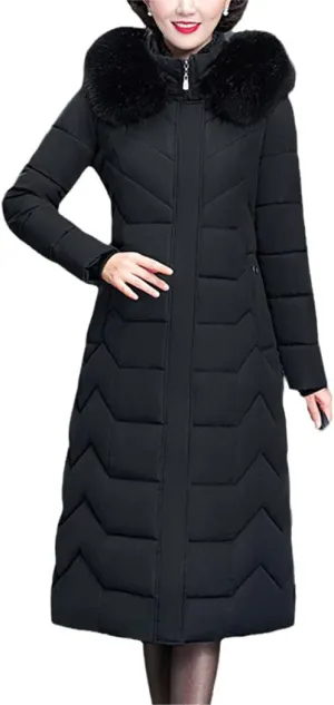 X-Long Slim Office Ladies Solid Coats Women's Winter Hooded Jacket With Fur Collar Thick Cotton Padded Parkas
