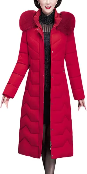 X-Long Slim Office Ladies Solid Coats Women's Winter Hooded Jacket With Fur Collar Thick Cotton Padded Parkas