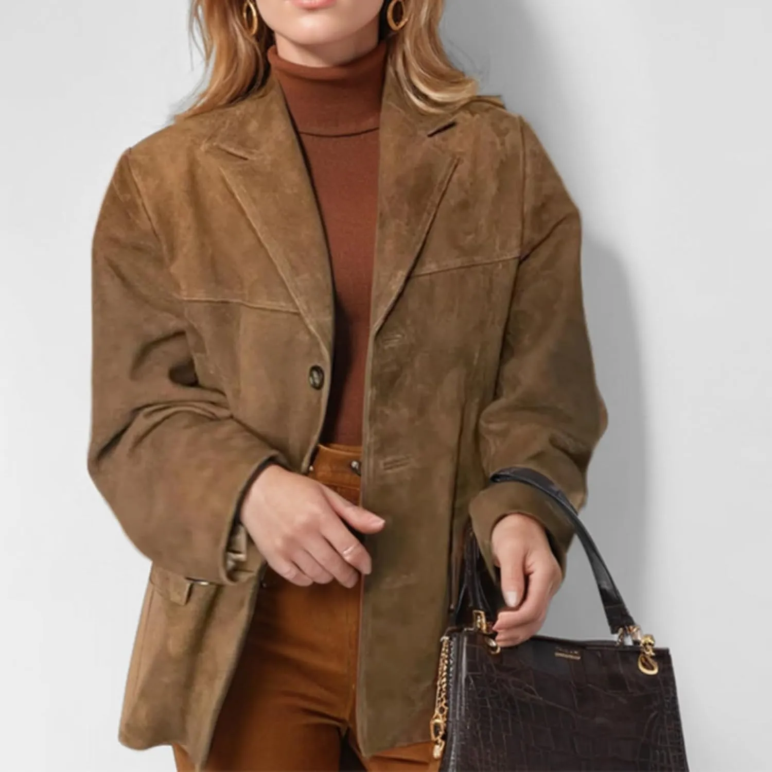 Y2k Suede Jacket Women Suede Jacket Brown Faux Leather Jacket Women Fall Fashion Old Money Outfit