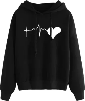 YRAETENM Heart Graphic Hoodies for Women casual Long Sleeve drawstring Pullover Tops oversized comfy sweatshirts with Pocket