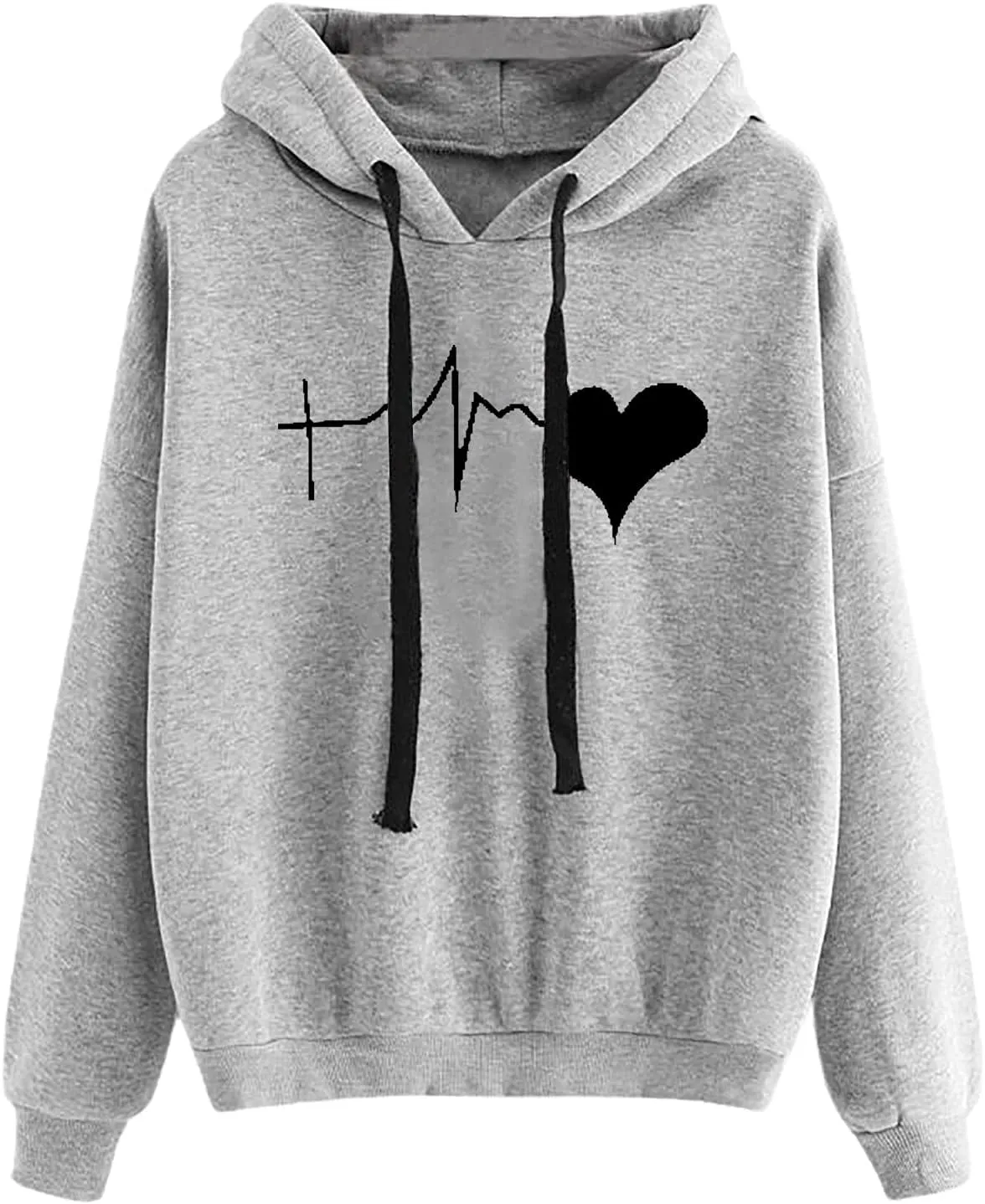 YRAETENM Heart Graphic Hoodies for Women casual Long Sleeve drawstring Pullover Tops oversized comfy sweatshirts with Pocket