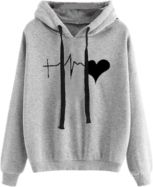 YRAETENM Heart Graphic Hoodies for Women casual Long Sleeve drawstring Pullover Tops oversized comfy sweatshirts with Pocket