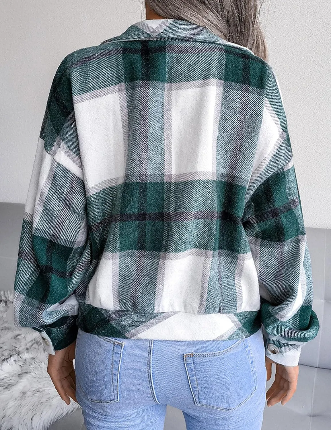 Zontroldy Womens Fashion Cropped Corduroy Plaid Shacket Jacket Button Down Long Sleeve Crop Shirts Jackets Tops
