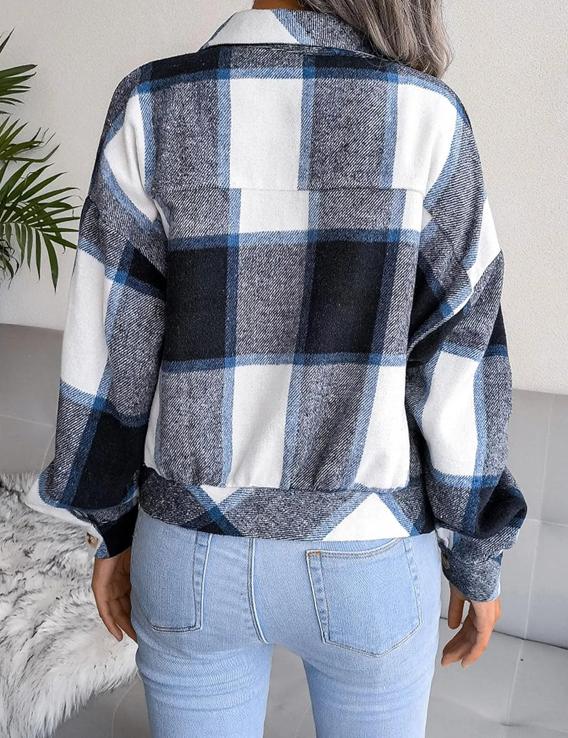 Zontroldy Womens Fashion Cropped Corduroy Plaid Shacket Jacket Button Down Long Sleeve Crop Shirts Jackets Tops